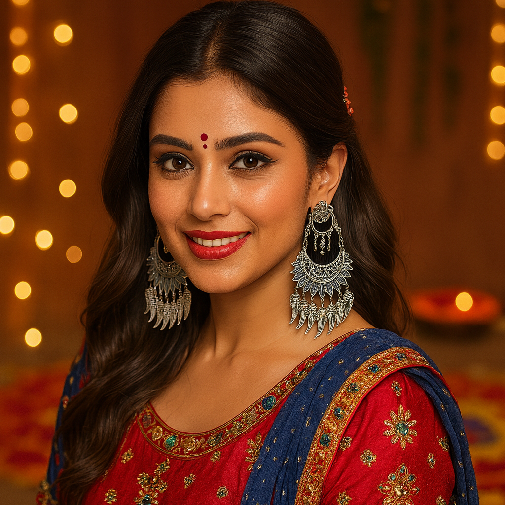 Oxidized Silver Jewellery Set – Kada, Earrings & Nose Pin (3-Piece Combo)