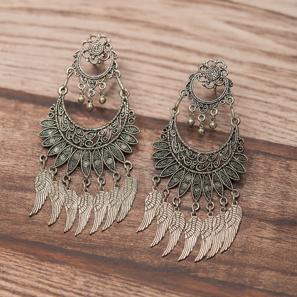 Oxidized Silver Jewellery Set – Kada, Earrings & Nose Pin (3-Piece Combo)