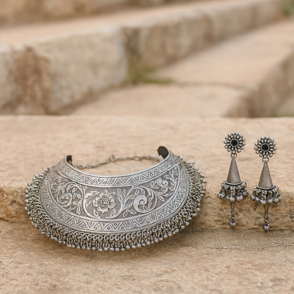 Traditional Oxidised Silver Finish Set – Perfect for Weddings & Festive Looks