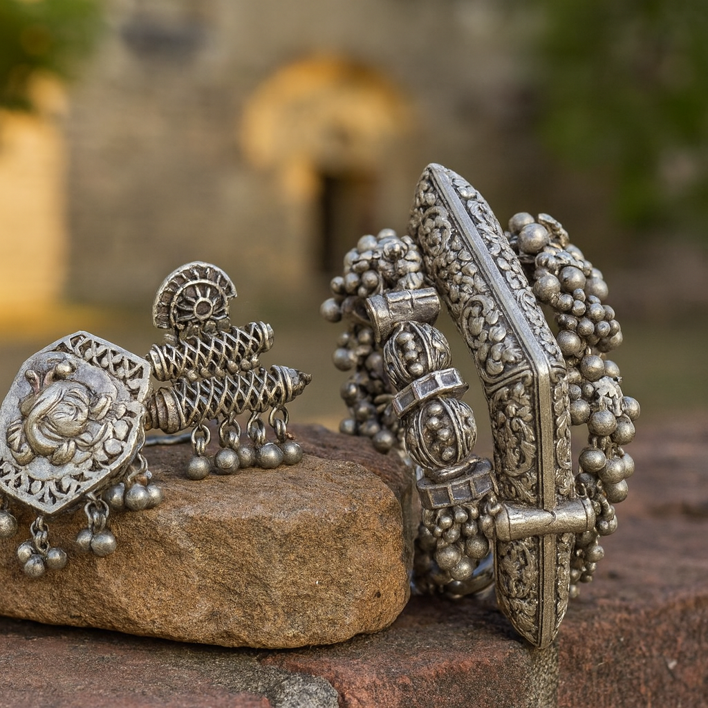 Traditional Oxidised Silver Finish Set – Perfect for Weddings & Festive Looks
