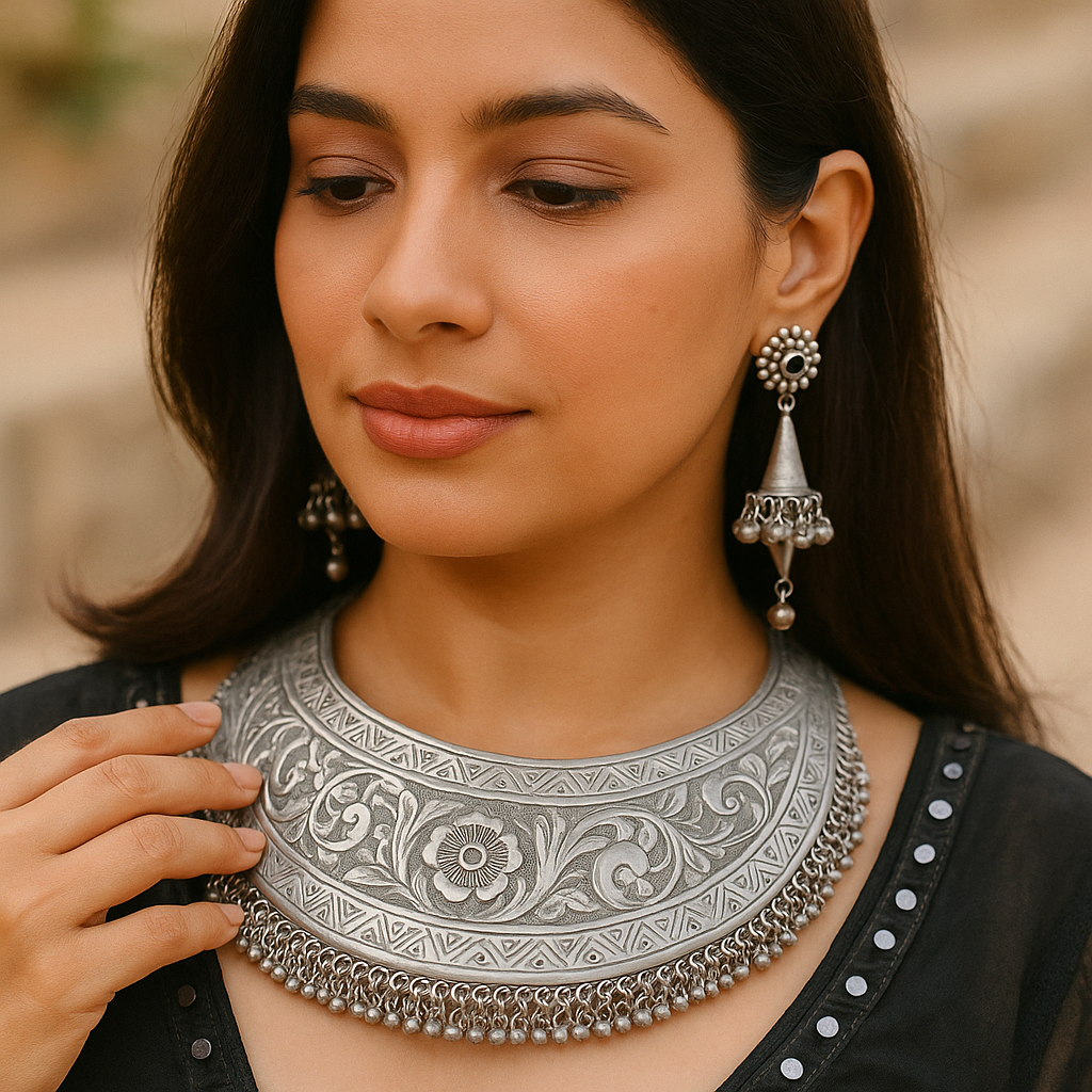 Traditional Oxidised Silver Finish Set – Perfect for Weddings & Festive Looks