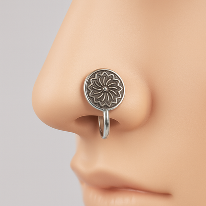 Oxidized Silver Jewellery Set – Kada, Earrings & Nose Pin (3-Piece Combo)