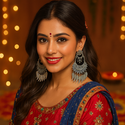 Oxidized Silver Jewellery Set – Kada, Earrings & Nose Pin (3-Piece Combo)